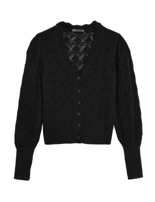 

Womens M&S Collection Cotton Rich Pointelle V-Neck Cardigan - Black, Black