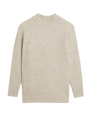 

Womens M&S Collection Bequemer Pullover aus recyceltem Mischmaterial mit Rippenmuster - Oatmeal Mix, Oatmeal Mix