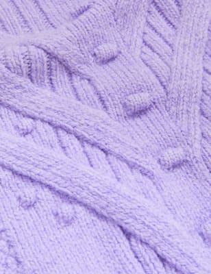 

Womens M&S Collection Textured Cable Knit Funnel Neck Jumper - Dusted Lilac, Dusted Lilac