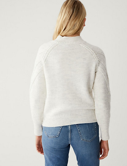Textured Cable Knit Funnel Neck Jumper
