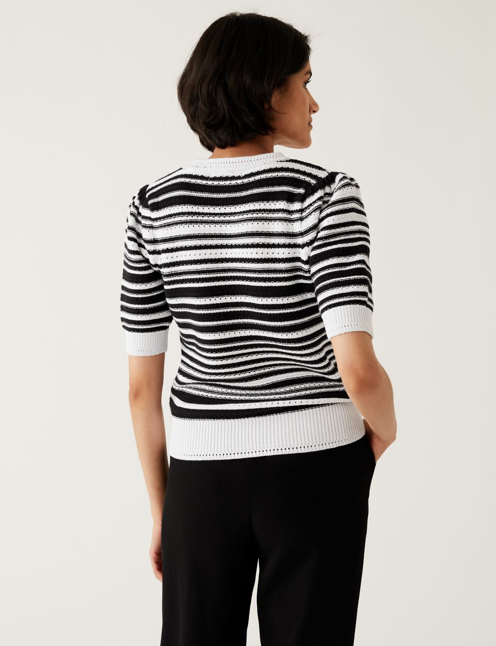 Cotton Rich Striped Crew Neck Knitted Top image 4