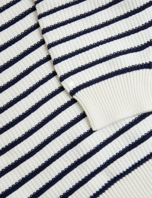 

Womens M&S Collection Strickoberteil mit hohem Baumwollanteil, Puffärmeln und Streifen - Navy Mix, Navy Mix