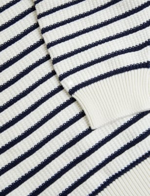 

Womens M&S Collection Cotton Rich Striped Puff Sleeve Knitted Top - Navy Mix, Navy Mix