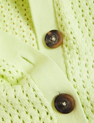 

Womens M&S Collection Strickjacke mit hohem Baumwollanteil, Kragen und Strukturmuster - Light Citrus, Light Citrus