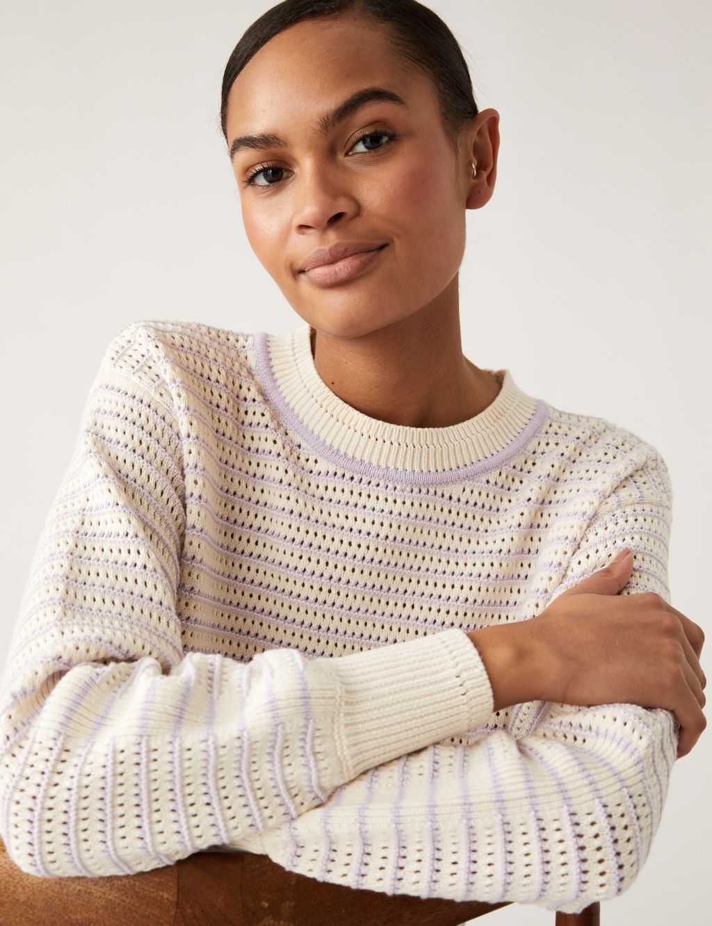 Cotton Rich Striped Relaxed Jumper image 1