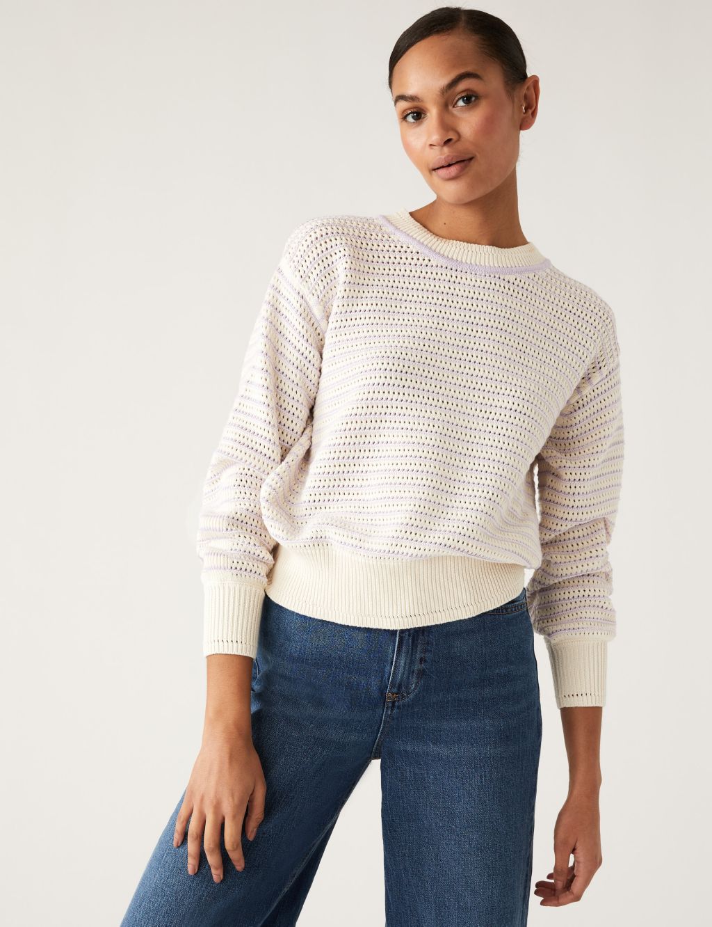 Cotton Rich Striped Relaxed Jumper image 3