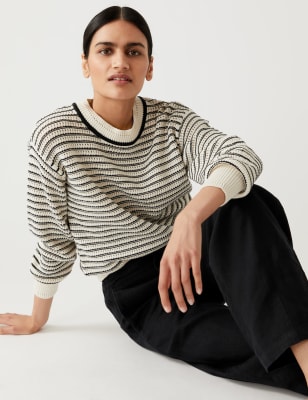 

M&S Collection Jersey informal de rayas de algodónWomens - Black Mix, Black Mix
