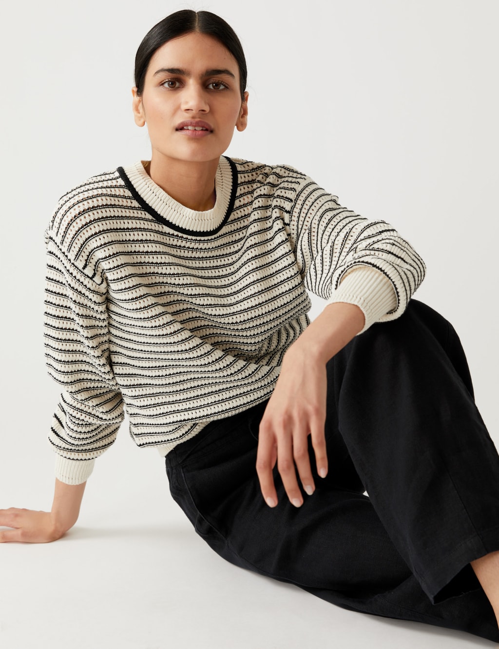 Cotton Rich Striped Relaxed Jumper image 1