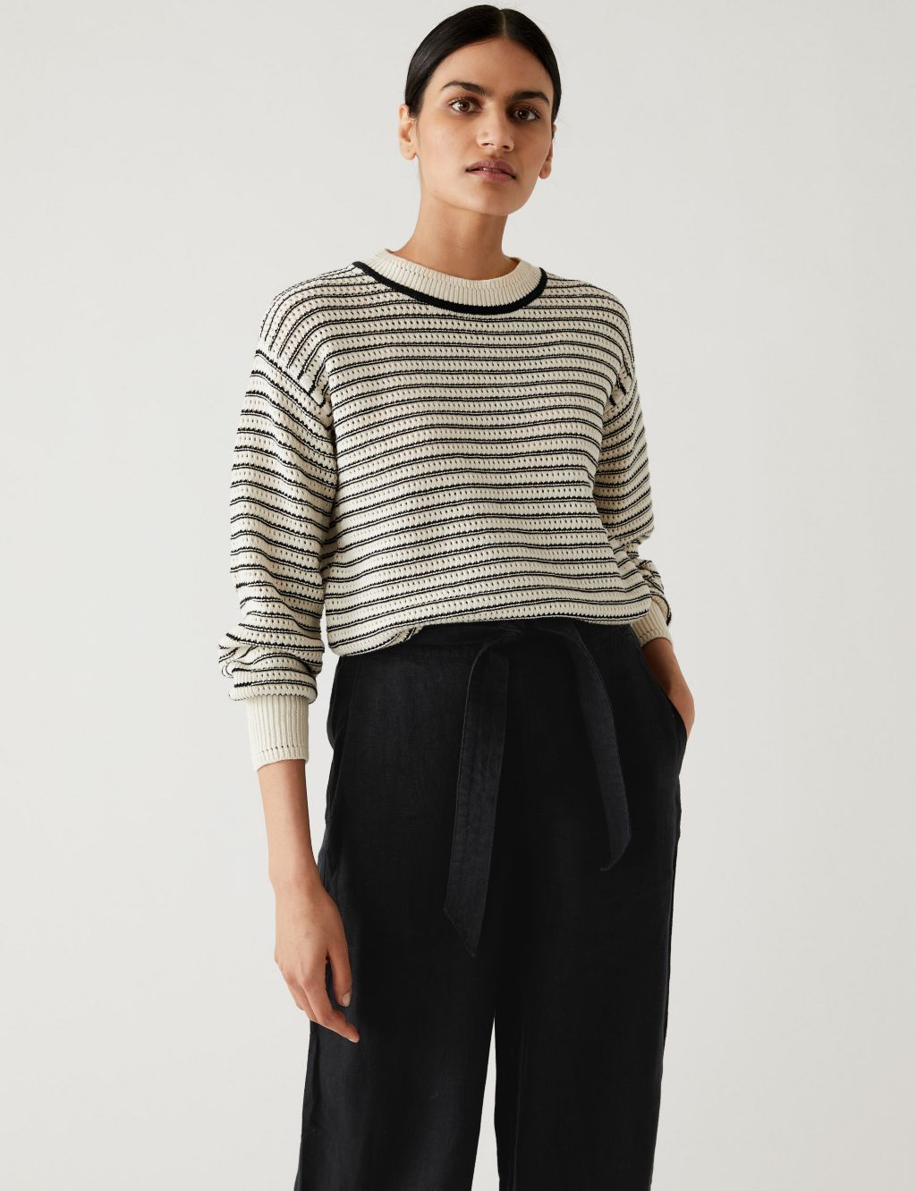 Cotton Rich Striped Relaxed Jumper image 2