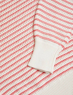 

Womens M&S Collection Cotton Rich Striped Relaxed Jumper - Bright Coral, Bright Coral