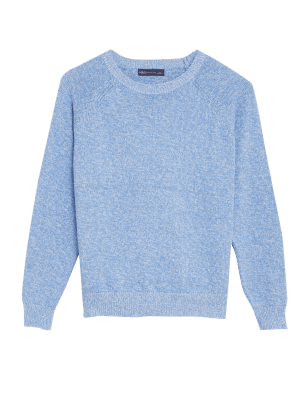 

Womens M&S Collection Cotton Rich Textured Crew Neck Jumper - Fresh Blue, Fresh Blue