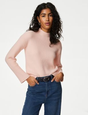 

Womens M&S Collection Ribbed Funnel Neck Jumper - Blush, Blush