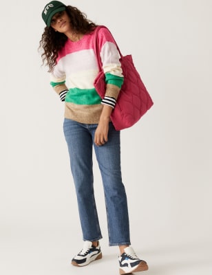 

Womens M&S Collection Recycled Blend Striped Crew Neck Jumper - Pink Mix, Pink Mix