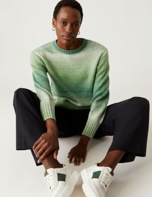 

Womens M&S Collection Recycled Blend Ombre Relaxed Jumper - Green Mix, Green Mix