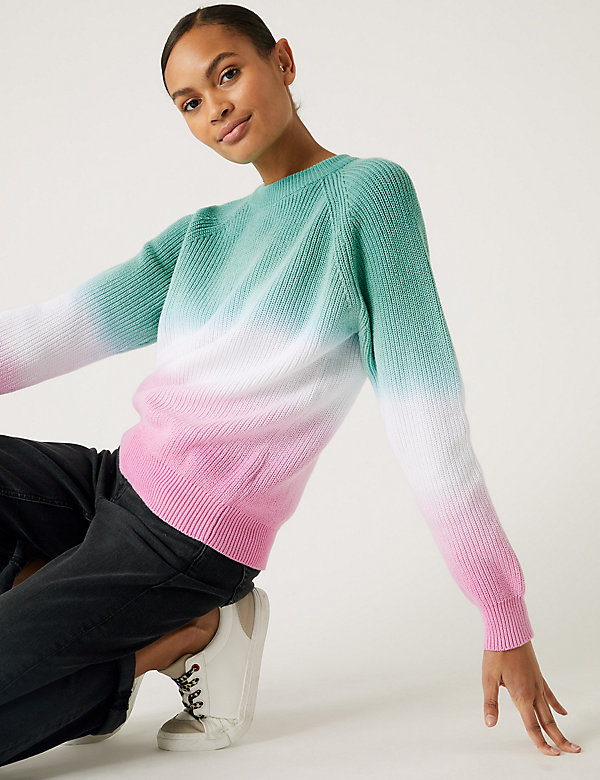 Pure Cotton Ombre Ribbed Relaxed Jumper - TW