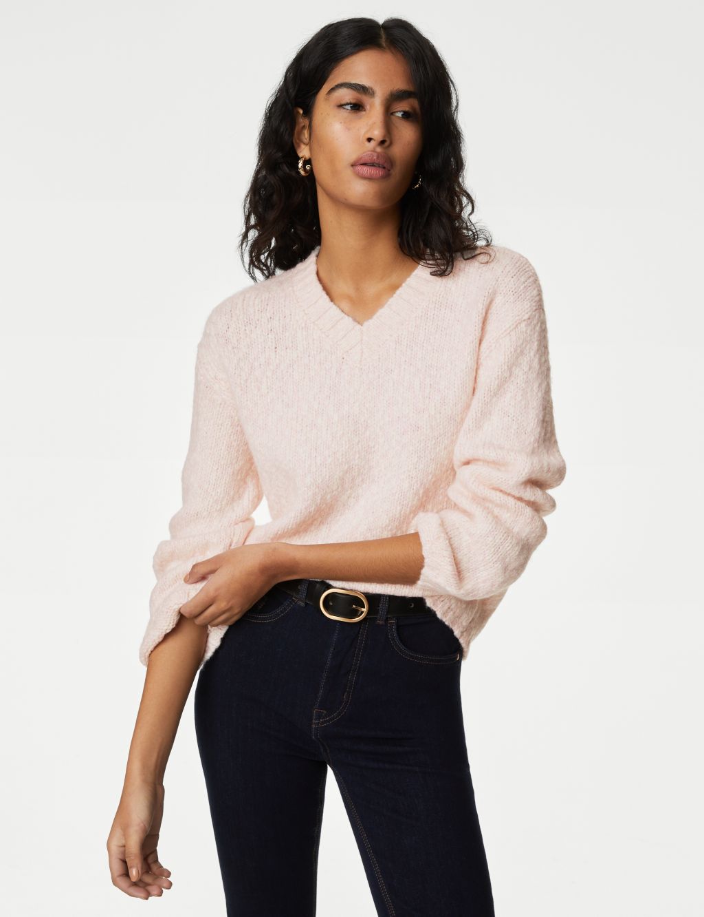 Textured V-Neck Jumper with Wool image 1