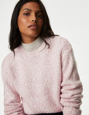 Textured Crew Neck Jumper with Wool