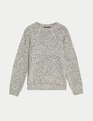 Textured Crew Neck Jumper with Wool