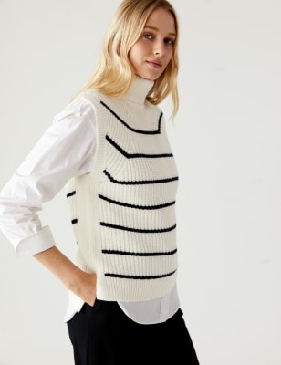 

Womens M&S Collection Recycled Blend Striped Knitted Vest - Ivory Mix, Ivory Mix