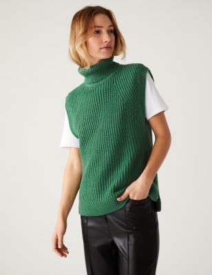 

Womens M&S Collection Recycled Blend Ribbed Roll Neck Knitted Vest - Grass, Grass