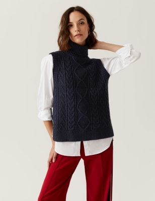 

Womens M&S Collection Recycled Blend Cable Knit Knitted Vest - Moondust, Moondust
