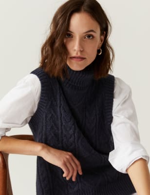 

Womens M&S Collection Recycled Blend Cable Knit Knitted Vest - Moondust, Moondust