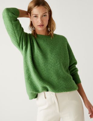 

Womens M&S Collection Textured Ribbed Relaxed Jumper with Wool - Emerald, Emerald