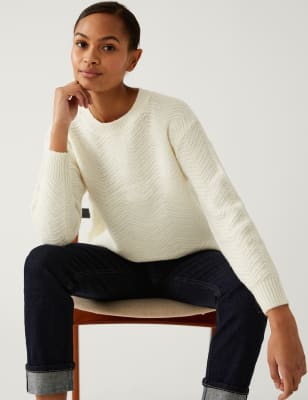 

Womens M&S Collection Textured Ribbed Relaxed Jumper with Wool - Ivory, Ivory