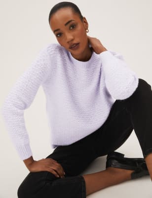 

Womens M&S Collection Textured Ribbed Relaxed Jumper with Wool - Pale Lilac, Pale Lilac