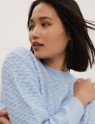 

Womens M&S Collection Bequemer Pullover mit Wollanteil und Rippenstruktur - Chambray, Chambray