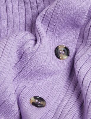 

Womens M&S Collection Ribbed Collared Button Through Knitted Top - Dusted Lilac, Dusted Lilac