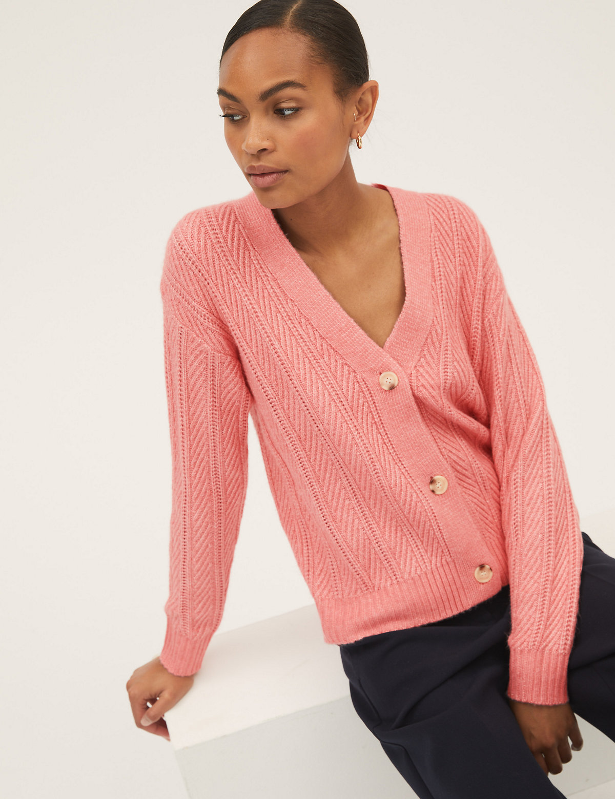 Recycled Blend Textured V-Neck Cardigan