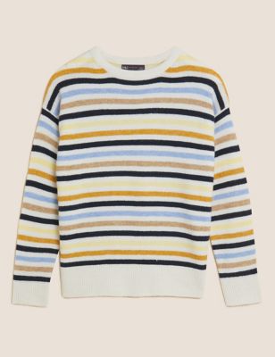 M&S Womens Striped Crew Neck Relaxed Jumper