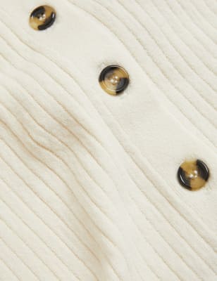 

Womens M&S Collection Cotton Rich Ribbed Collared Cardigan - Light Cream, Light Cream