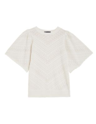 

Womens M&S Collection Pure Cotton Pointelle Crew Neck Knitted Top - Cream, Cream