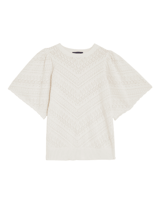 

Womens M&S Collection Pure Cotton Pointelle Crew Neck Knitted Top - Cream, Cream