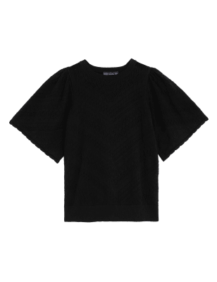 

Womens M&S Collection Pure Cotton Pointelle Crew Neck Knitted Top - Black, Black