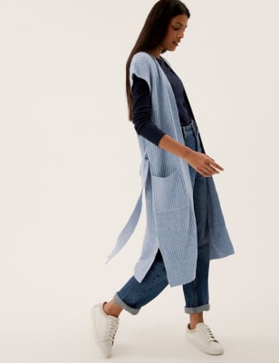 Textured Belted Longline Cardigan