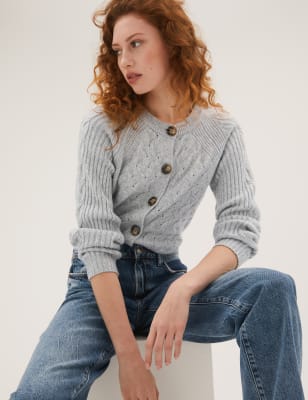 

M&S Collection Cárdigan informal texturizado de escote cerradoWomens - Grey Marl, Grey Marl