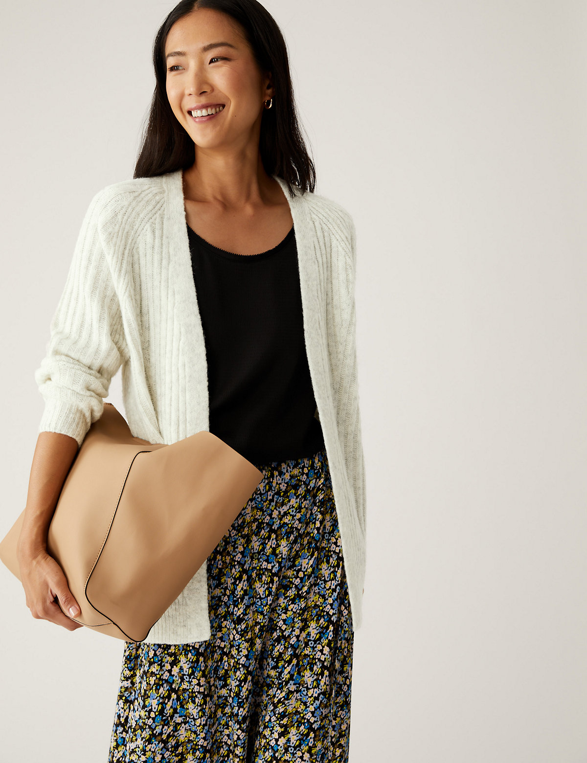 Recycled Blend Ribbed Relaxed Cardigan