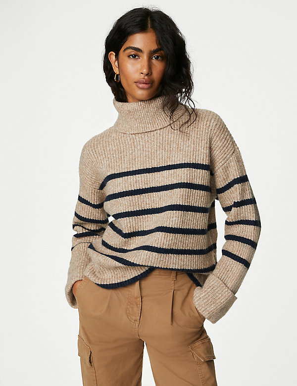 Recycled Blend Striped Roll Neck Jumper - ES