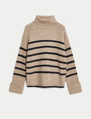 Recycled Blend Striped Roll Neck Jumper