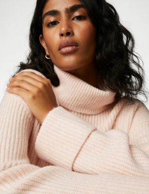 

Womens M&S Collection Recycled Blend Ribbed Roll Neck Jumper - Blush, Blush