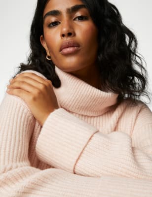 

M&S Collection Jersey con cuello vuelto acanalado con tejido recicladoWomens - Blush, Blush