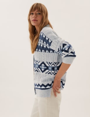 

M&S Collection Cárdigan Fair Isle de punto trenzadoWomens - Grey Mix, Grey Mix