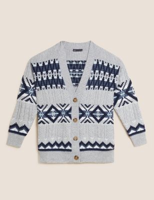 M&S Womens Fair Isle Cable Knit Cardigan