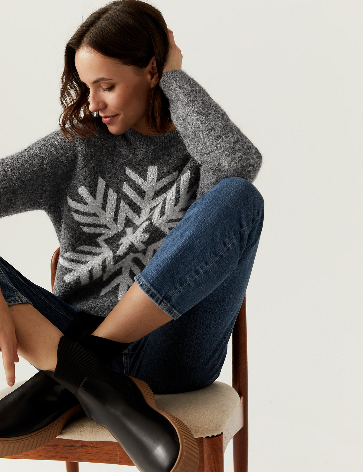 Snowflake Crew Neck Relaxed Jumper