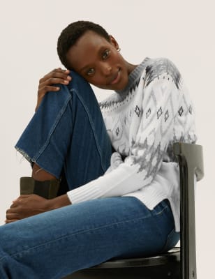 

Womens M&S Collection Bequemer Pullover mit Rundhalsausschnitt und Norwegermuster - Grey Mix, Grey Mix