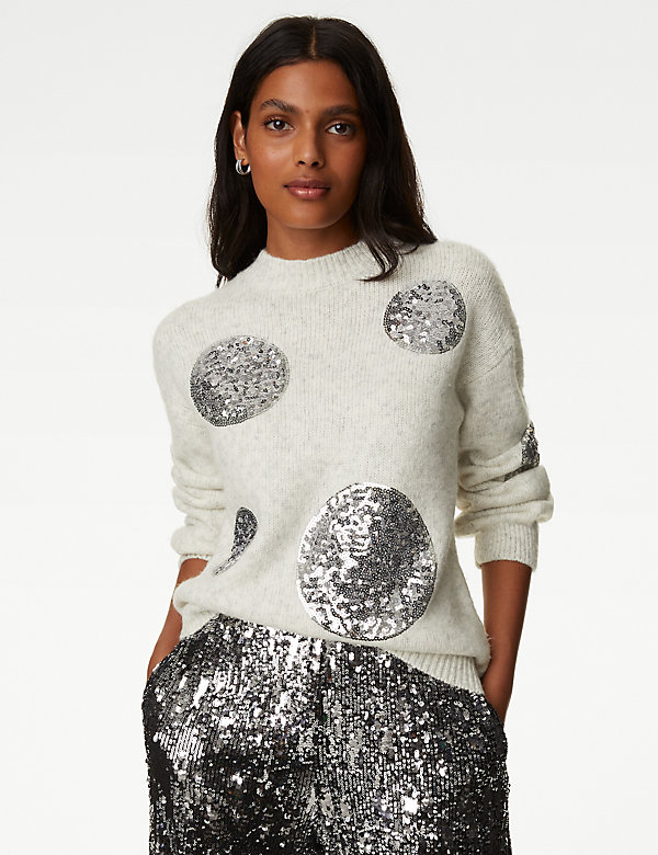 Recycled Blend Sequin Spot Print Jumper - BE
