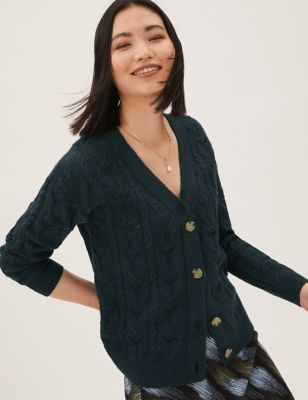 

Womens M&S Collection Pointelle Textured V-Neck Relaxed Cardigan - Navy Mix, Navy Mix